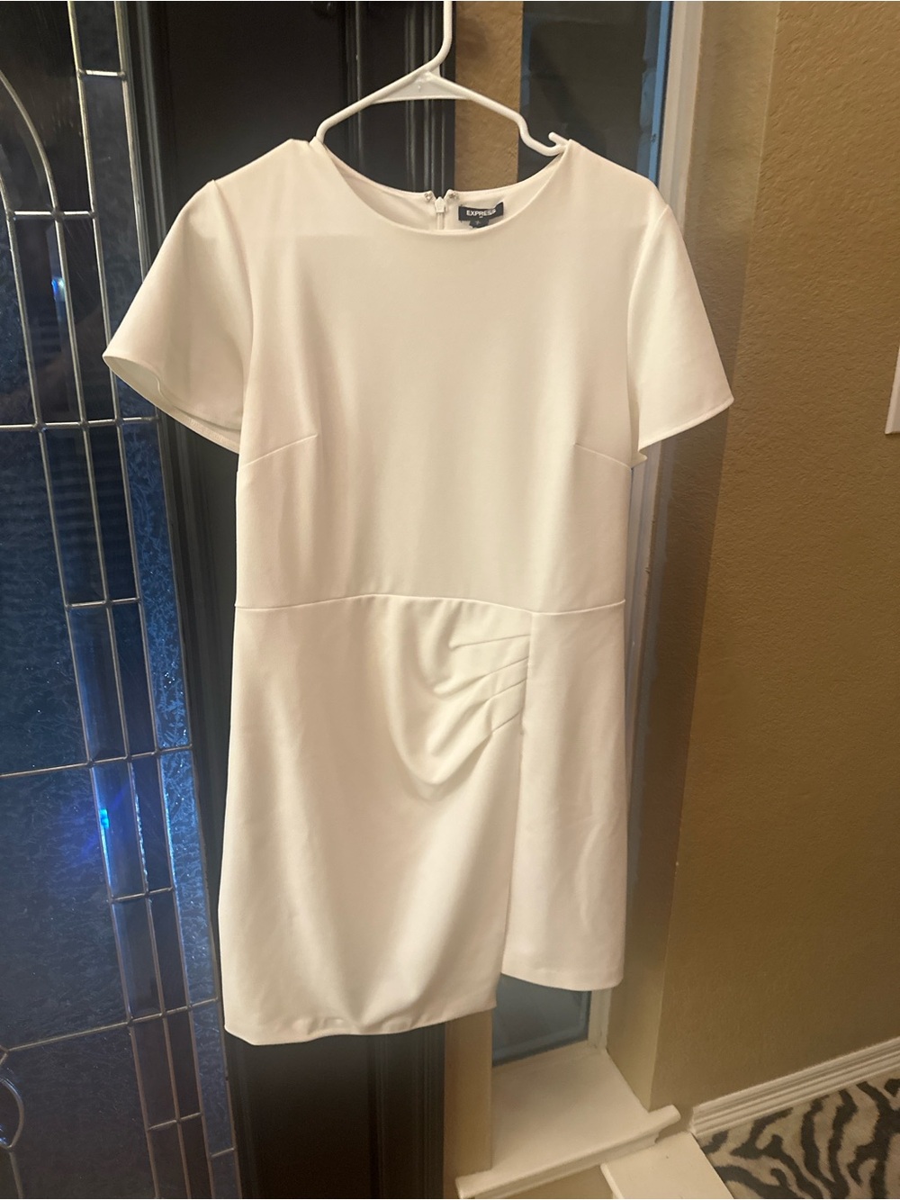 Express Cream Short Sleeve Mini Dress with Front Drape